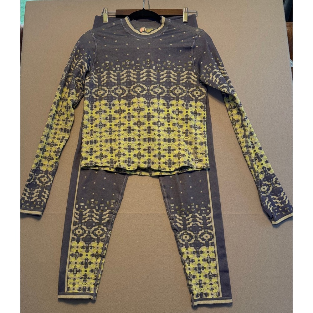 FP Movement Ski Fair Isle Thermal Base Layer Set Purple Yellow Women L/XL